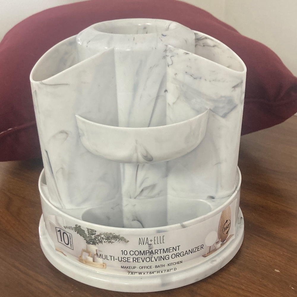 10 compartment multi use revolving organizer faux marble look - Picture 11 of 14